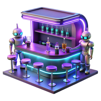 beautiful traditional A Futuristic Bar Filled with Robots professional png