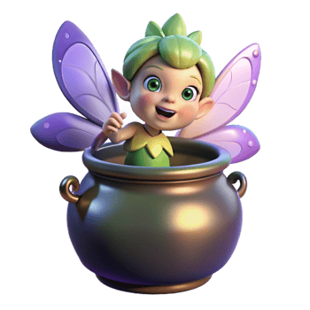 extraordinary rustic A mischievous pixie with iridescent wings hovering over a bubbling cauldron, warm and inviting lighting, cartoon style high quality png