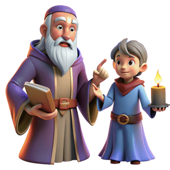 beautiful creative A wise old wizard teaching a young apprentice, warm and inviting lighting, fantasy art style authentic png