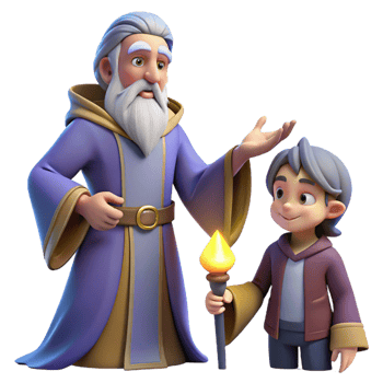 vibrant rustic A wise old wizard teaching a young apprentice, warm and inviting lighting, fantasy art style high resolution png