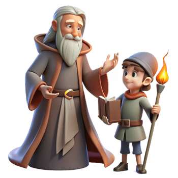 wonderful vintage A wise old wizard teaching a young apprentice, warm and inviting lighting, fantasy art style 4K png