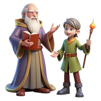 stunning abstract A wise old wizard teaching a young apprentice, warm and inviting lighting, fantasy art style 4K png