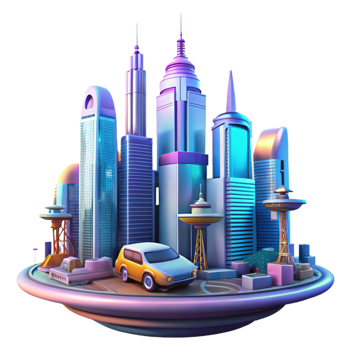 serene modern A futuristic city skyline with flying cars and towering skyscrapers, vibrant and dynamic lighting, science fiction style premium png