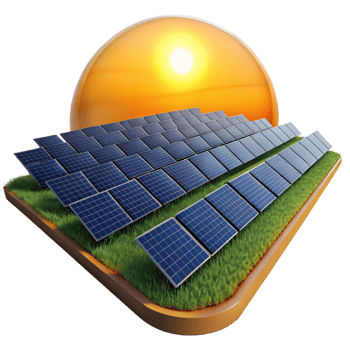 dramatic modern A field of solar panels stretching to the horizon, golden hour lighting, realistic style high quality png