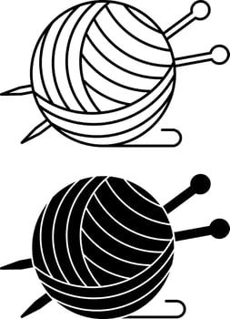 Yarn Icons. Black and White Illustration. Ball of Thread and Knitting Needles. Material Characteristics Concept vector