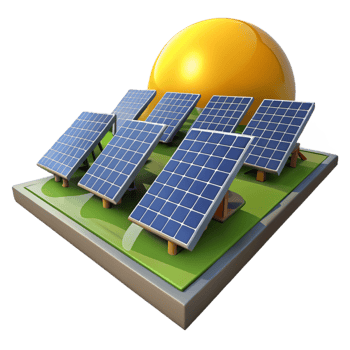 elegant creative A field of solar panels stretching towards the horizon, bright sunlight, realistic rendering authentic png