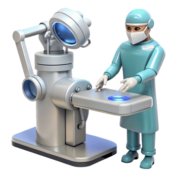 impressive classic A robotic surgeon performing a delicate operation, sterile environment, bright, white lighting high quality png