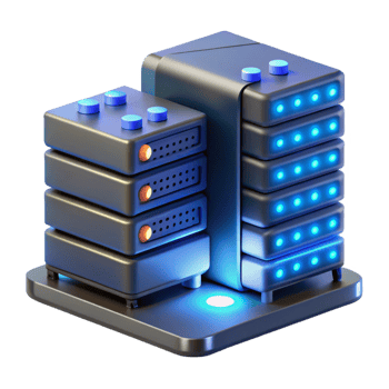 dramatic abstract A server room filled with blinking lights and humming servers, cool blue lighting, realistic rendering genuine png
