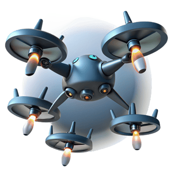 impressive contemporary A group of drones flying in formation, synchronized movements, dark background, spotlights from below premium png