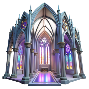 beautiful classic Gothic cathedral interior, stained glass windows casting colorful light, intricate stone carvings, ethereal atmosphere, wide angle lens exclusive png