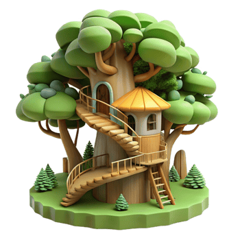 elegant rustic A whimsical treehouse with winding staircases and balconies, nestled in a lush forest, fairytale style original png