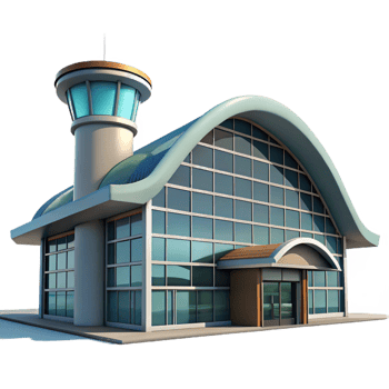 vibrant vintage A sleek, modern airport terminal with glass walls and soaring ceilings, natural light, architectural photography style exclusive png