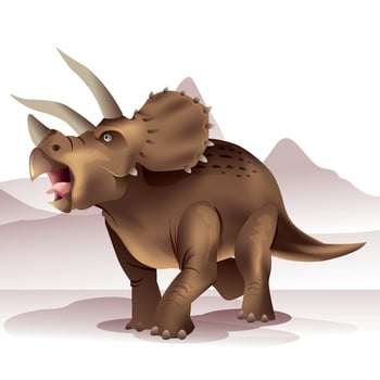 Isolated illustration of a Triceratops dinosaur on a mountain background. vector