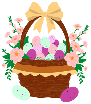 Easter Basket with Colorful Eggs and Flowers sticker png