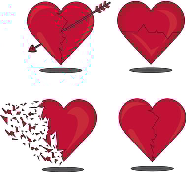 Four Broken Heart Icon Breakup Symbol Illustration vector