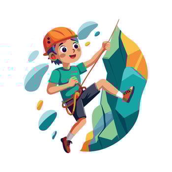 Determined Boy Climbing Rock Wall with Focus vector