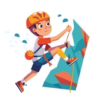 Energetic Boy Gripping Rock Wall During Climb vector
