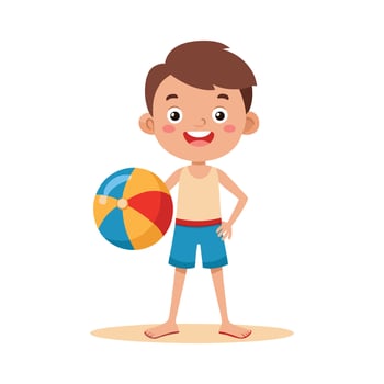 boy holding a beach ball illustration icon vector