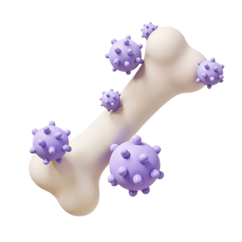 Stylized Bone Surrounded by Colorful Viruses Illustrating Health png