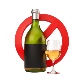 Wine Bottle and Glass with No Alcohol Sign for Awareness png