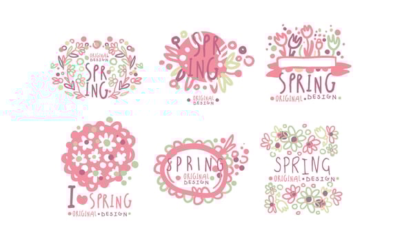 Tender Spring Labels and Logos with Original Design Concept Set vector