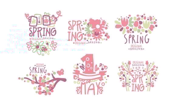 Tender Spring Labels and Logos with Original Design Concept Set vector