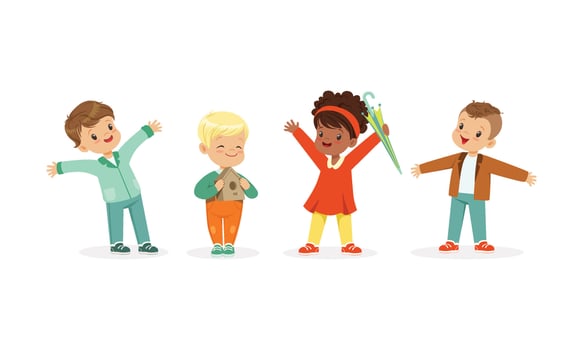 Happy Little Kids Standing and Smiling Set vector