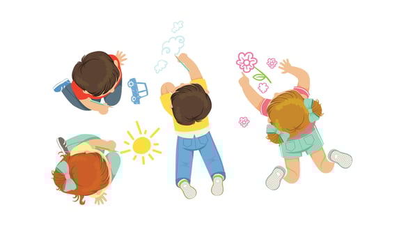 Cute Little Kids Lying on the Floor Drawing Pictures Illustration vector