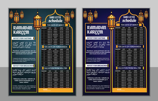 Ramadan Kareem Iftar and Sehri Time Poster Design vector