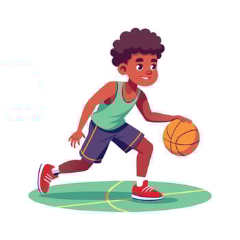 Excited Boy Playing Basketball Outdoors vector