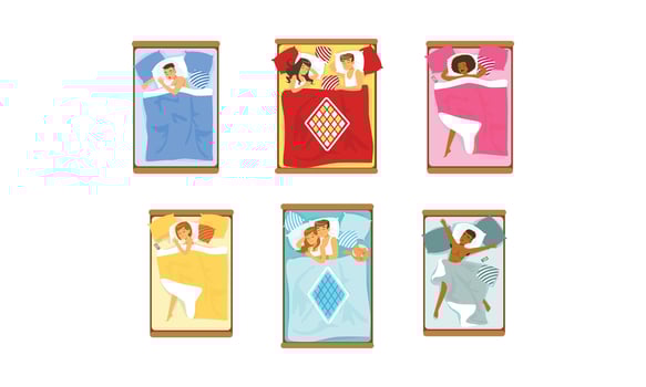 People Sleeping In Different Positions in Bed At Home Top Viewed Illustrations vector