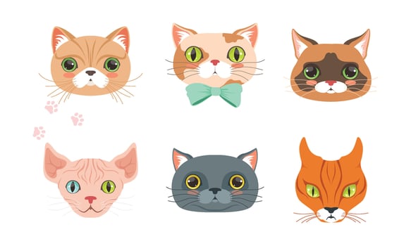 Cute Cartoon Cats and Dogs Muzzle Set vector