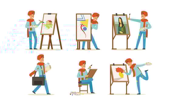 Artist Character Painting on Canvas Set vector