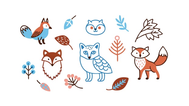 Orange and Blue Designs Simple wild doodle art Illustrations vector