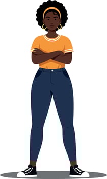 Confident woman standing with arms crossed in casual outfit showcasing flat design style art vector