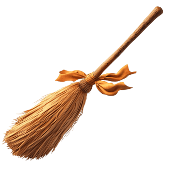 Traditional straw broom with a rustic design and natural fibers png