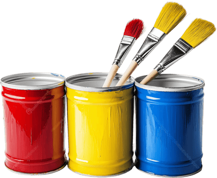 Paint cans with brushes and paint brushes png