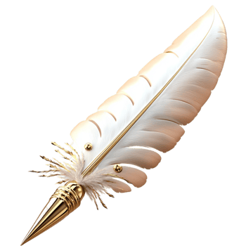 White quill with a golddetailed feather and an ornate tip png