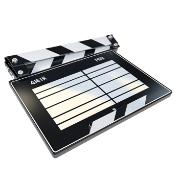 Black and white film clapperboard with clear text and sleek design png