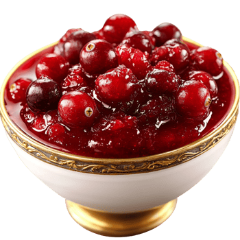 Bowl of cranberries glistening with red natural juices png