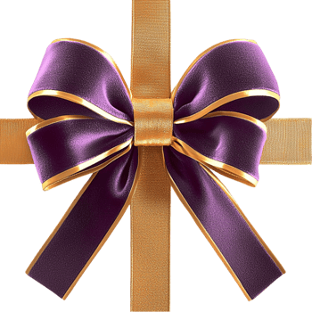 Luxurious purple and gold ribbon tied into a beautiful bow png