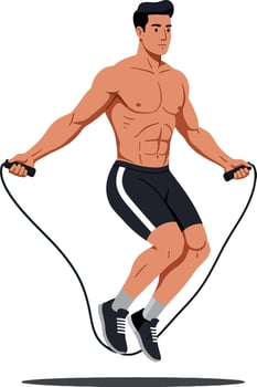 A muscular man jumping rope in a dynamic pose showcasing athleticism in a flat design style, emphasizing fitness and energy in art vector