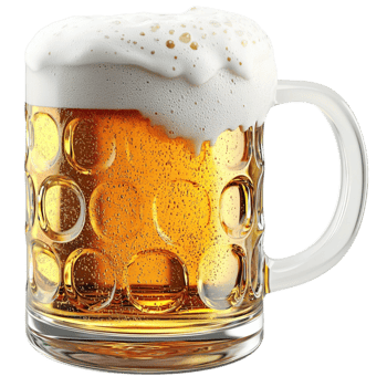glass beer mug filled with frothy golden beer and bubbles png