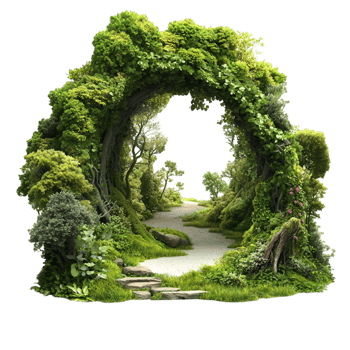 Enchanted green archway covered in lush ivy leading to a mystical path png