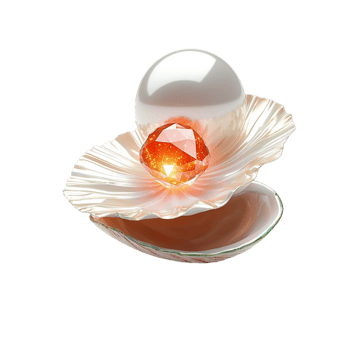 Glowing pearl inside an open seashell resting on a pool of shimmering png