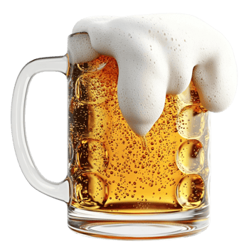 Large glass mug filled with frothy golden beer and reing bubbles png