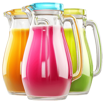 Reing fruit juices in glass pitchers png