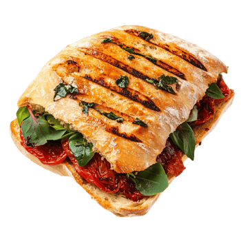 Grilled Ciabatta Sandwich Sun Dried Tomatoes food isolated on transparent background png