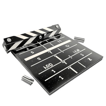 Black and white film clapperboard with movie production details png