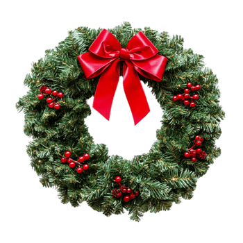 Elegant Christmas Wreath Red Bow Decor pine green isolated transparent background png